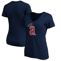 Navy California Angels Women's Cooperstown Collection Huntington Logo V-Neck T-Shirt