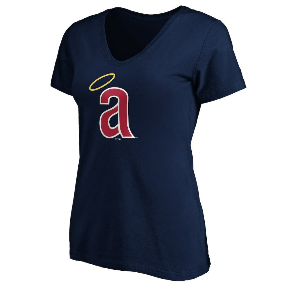 Navy California Angels Women's Cooperstown Collection Huntington Logo V-Neck T-Shirt