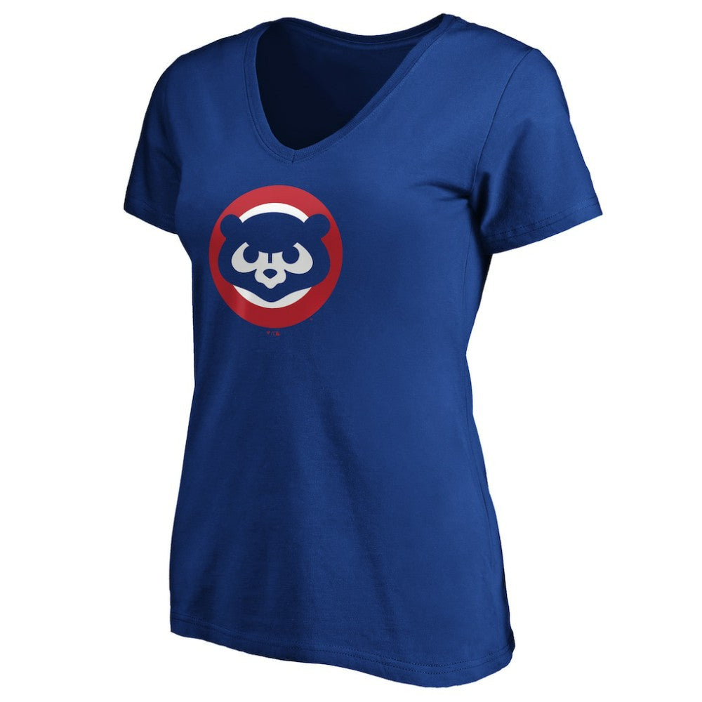 Royal Chicago Cubs Women's Cooperstown Collection Huntington Logo V-Neck T-Shirt