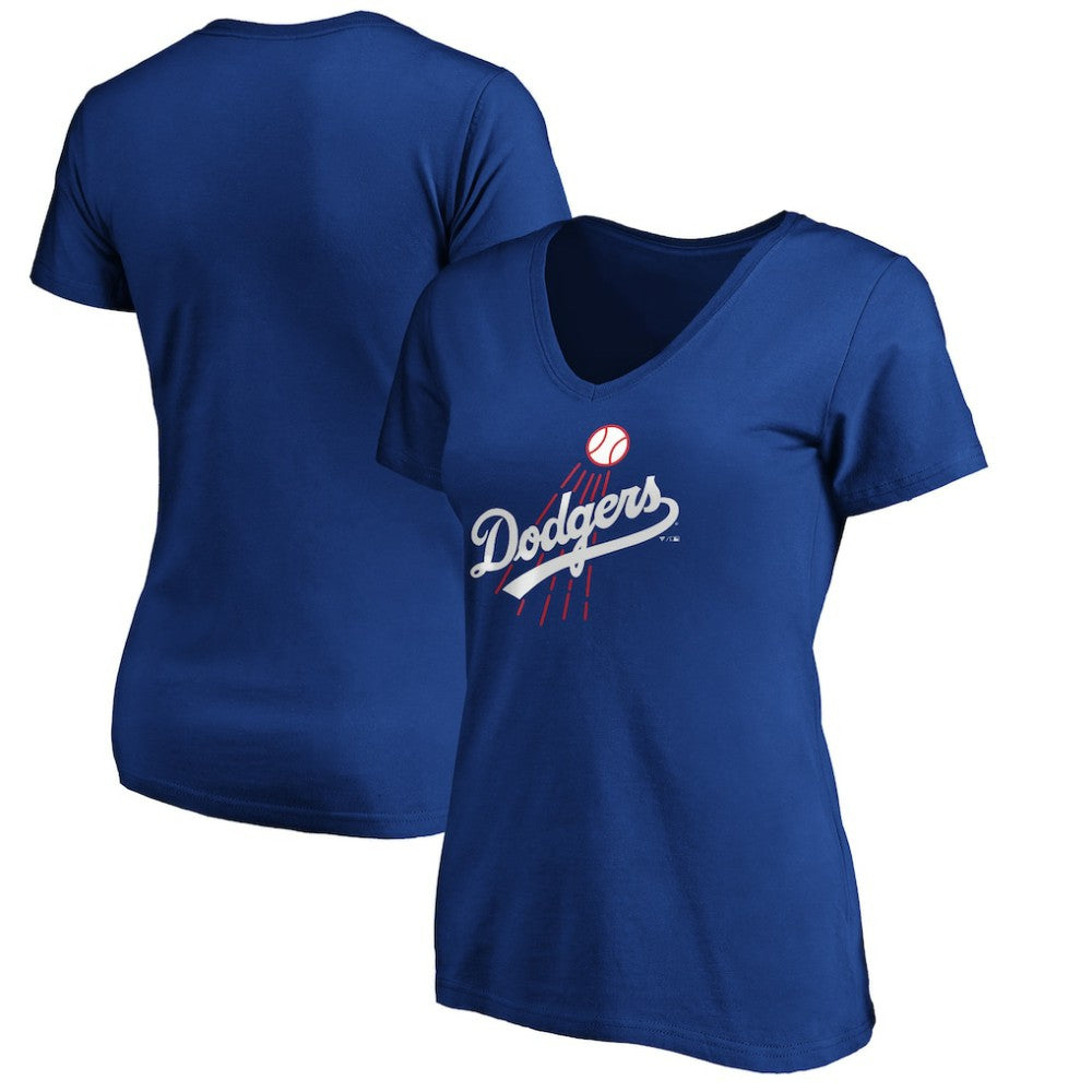 Royal Los Angeles Dodgers Women's Cooperstown Collection Huntington Logo V-Neck T-Shirt
