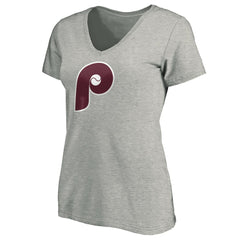 Heathered Gray Philadelphia Phillies Women's Cooperstown Collection Huntington Logo V-Neck T-Shirt