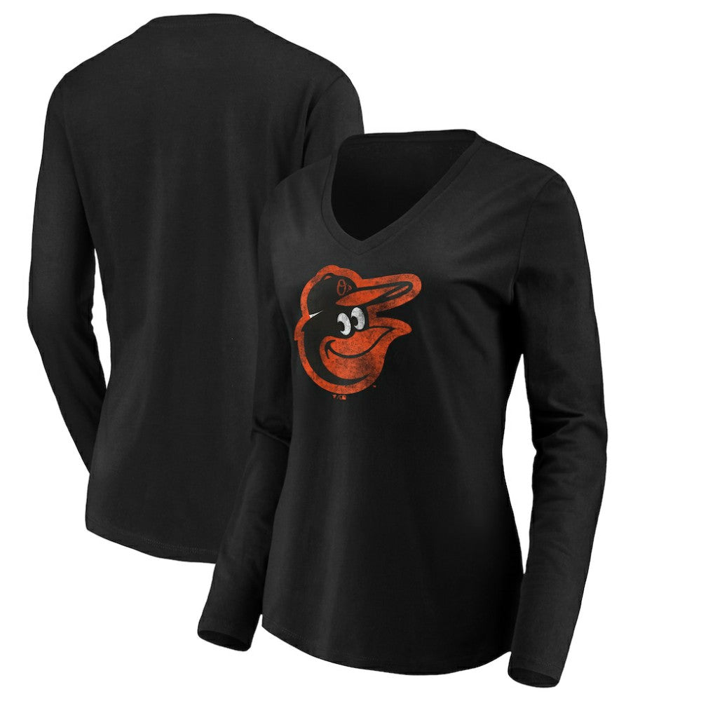 Black Baltimore Orioles Women's Core Distressed Team Long Sleeve T-Shirt