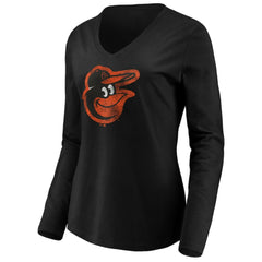 Black Baltimore Orioles Women's Core Distressed Team Long Sleeve T-Shirt