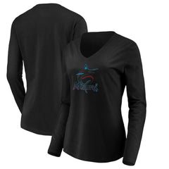 Black Miami Marlins Women's Core Distressed Team Long Sleeve T-Shirt
