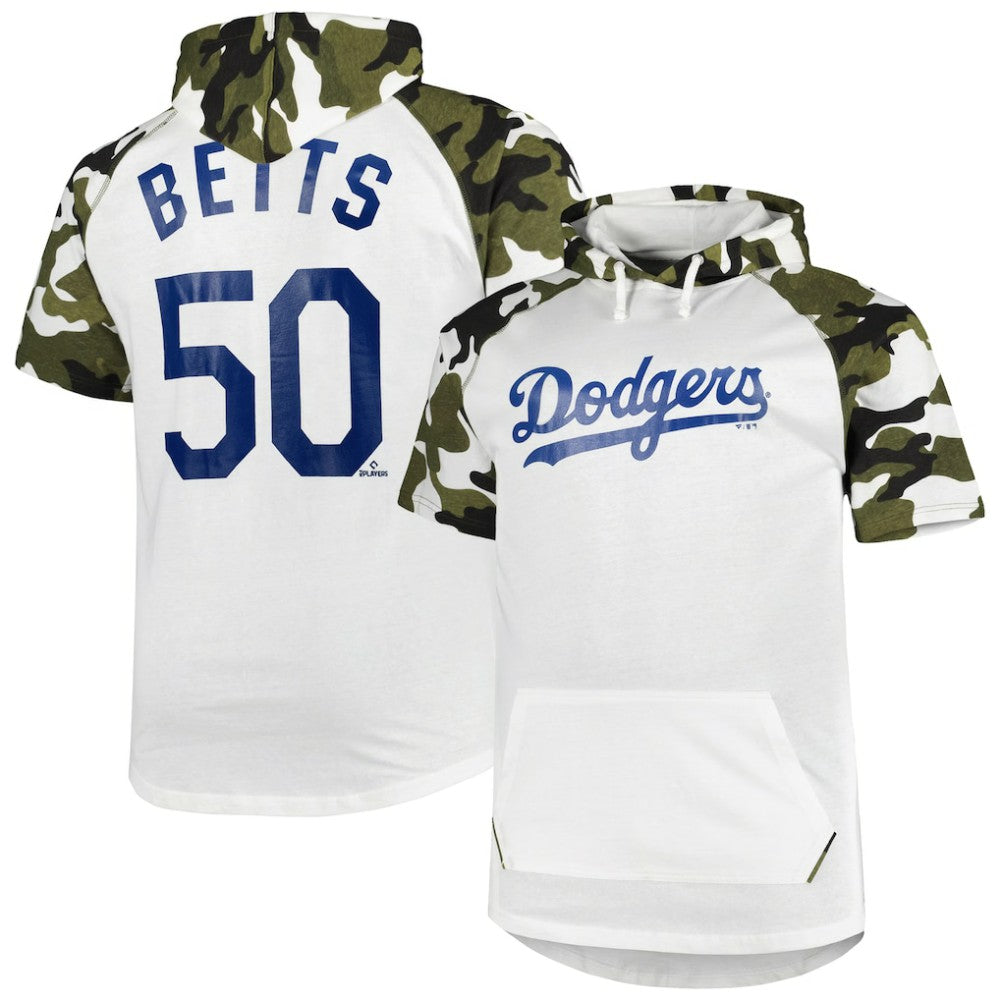 White/Camo Mookie Betts Los Angeles Dodgers Player Big & Tall Raglan Hoodie T-Shirt