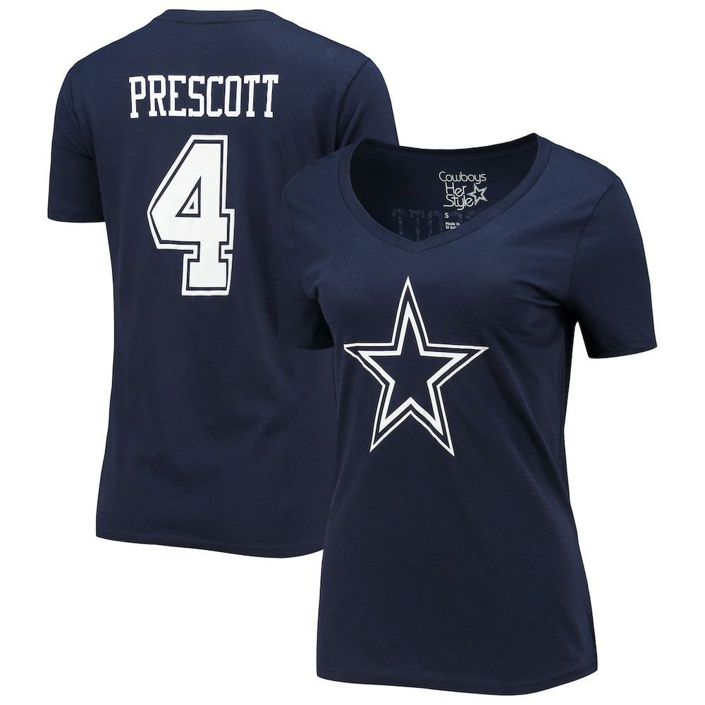 Dak Prescott  Women's Player Icon Name & Number V-Neck T-Shirt - Dallas Cowboys T-shirts