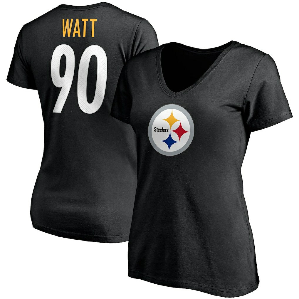 T.J. Watt  Women's Player Icon Name & Number V-Neck T-Shirt - Pittsburgh Steelers T-shirts