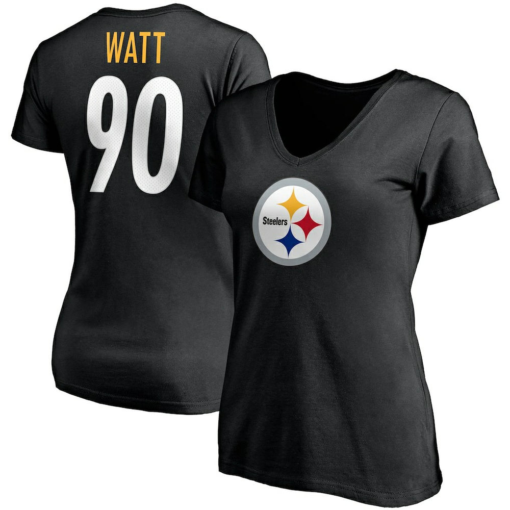 T.J. Watt  Women's Player Icon Name & Number V-Neck T-Shirt - Pittsburgh Steelers T-shirts