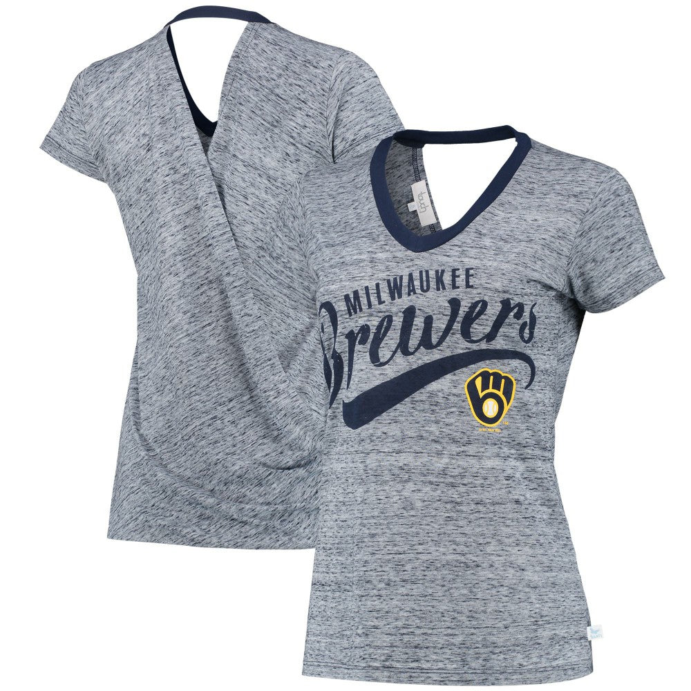 Navy Milwaukee Brewers Touch Women's Hail Mary V-Neck Back Wrap T-Shirt