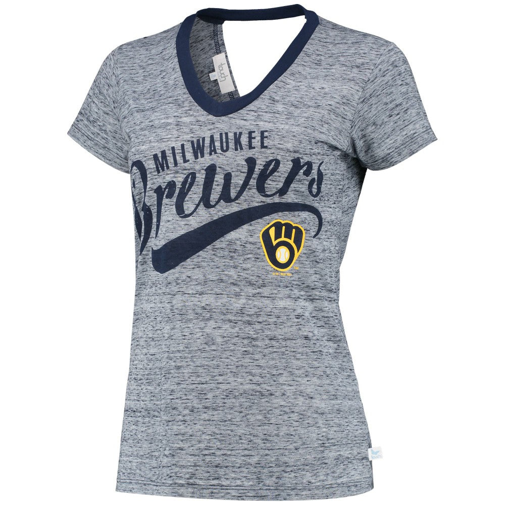 Navy Milwaukee Brewers Touch Women's Hail Mary V-Neck Back Wrap T-Shirt