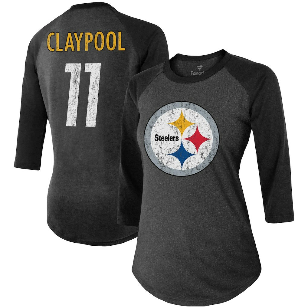 Chase Claypool  Women's Team Player Name & Number Tri-Blend Raglan 3/4-Sleeve T-Shirt - Pittsburgh Steelers T-shirts