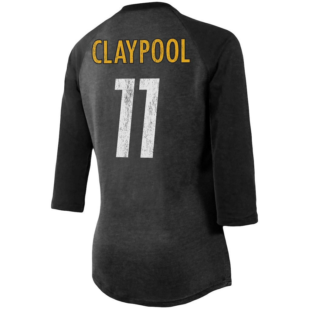 Chase Claypool  Women's Team Player Name & Number Tri-Blend Raglan 3/4-Sleeve T-Shirt - Pittsburgh Steelers T-shirts