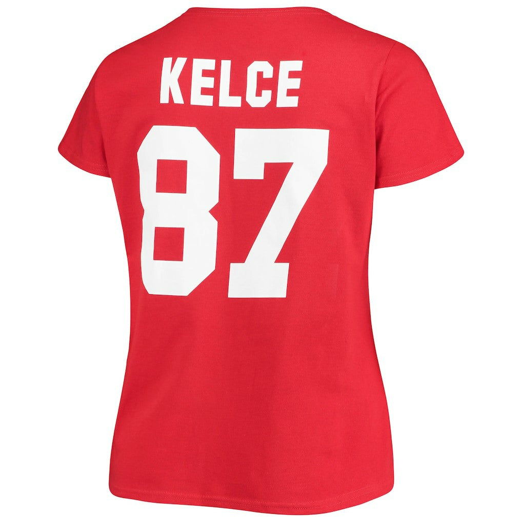 Travis Kelce  Women's Plus Size Fair Catch Name & Number Scoop Neck T-Shirt - Kansas City Chiefs T-shirts