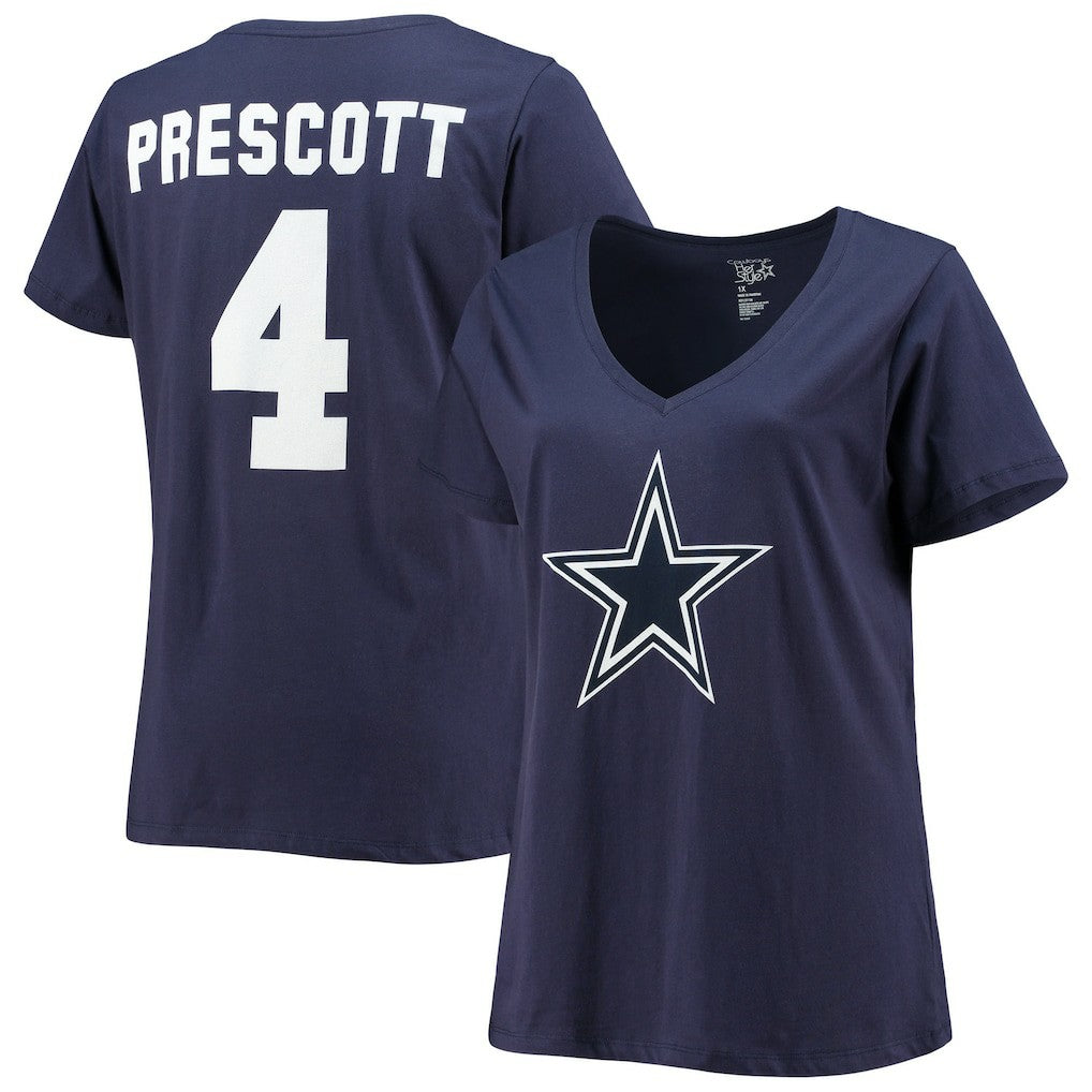 Dak Prescott  Women's Plus Size Fair Catch Name & Number V-Neck T-Shirt - Dallas Cowboys T-shirts