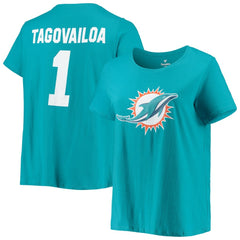 Tua Tagovailoa  Women's Plus Size Fair Catch Name & Number Scoop Neck T-Shirt - Miami Dolphins T-shirts