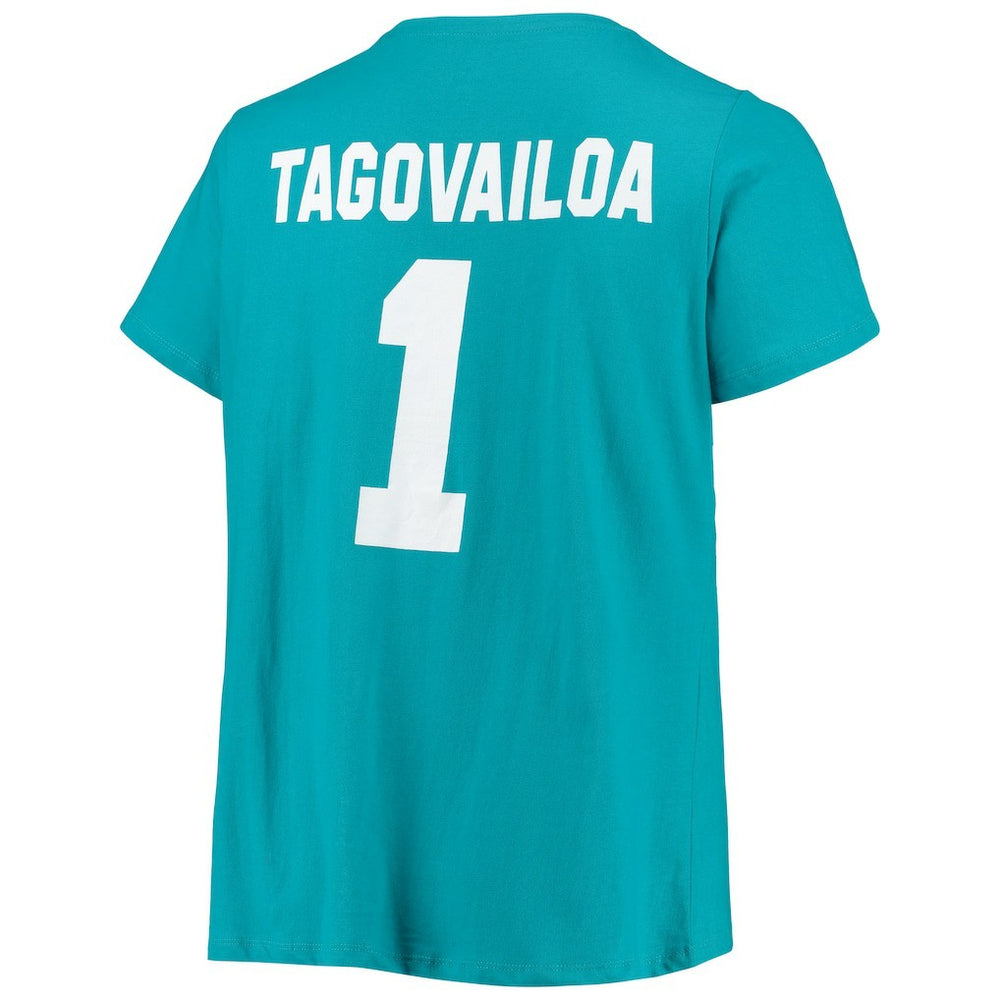Tua Tagovailoa  Women's Plus Size Fair Catch Name & Number Scoop Neck T-Shirt - Miami Dolphins T-shirts