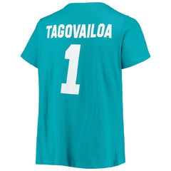 Tua Tagovailoa  Women's Plus Size Fair Catch Name & Number Scoop Neck T-Shirt - Miami Dolphins T-shirts