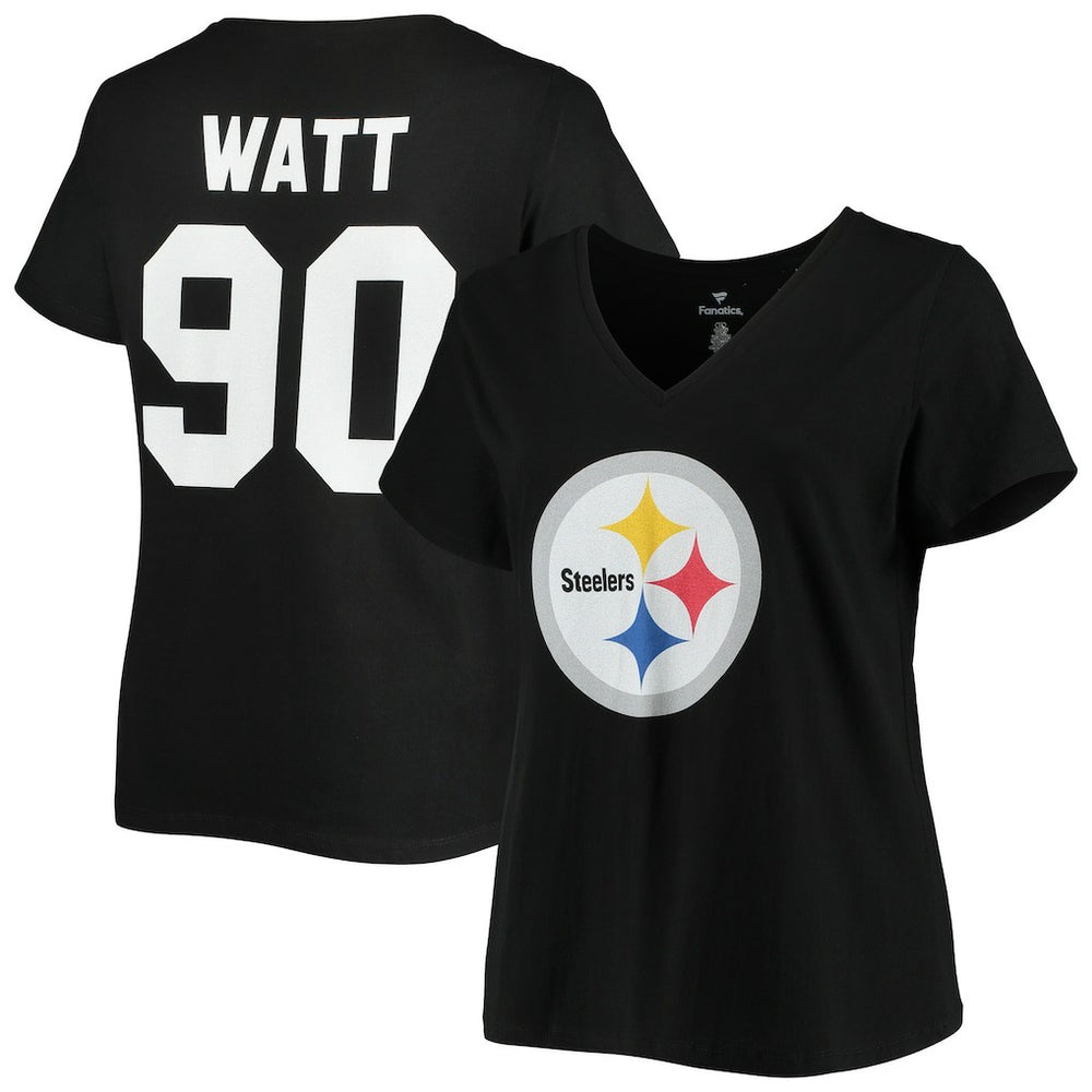 T.J. Watt  Women's Plus Size Name & Number V-Neck T-Shirt - Pittsburgh Steelers T-shirts