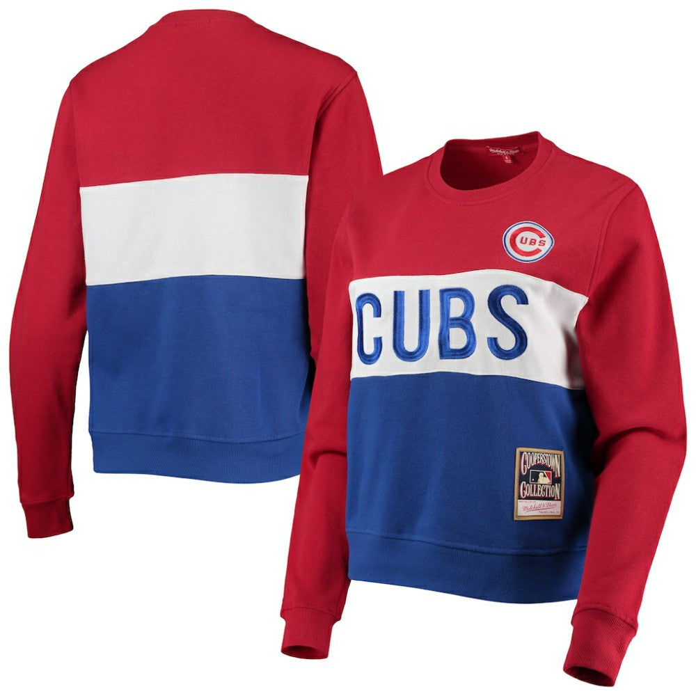 Royal Chicago Cubs Mitchell & Ness Women's Color Block 2.0 Pullover Sweatshirt
