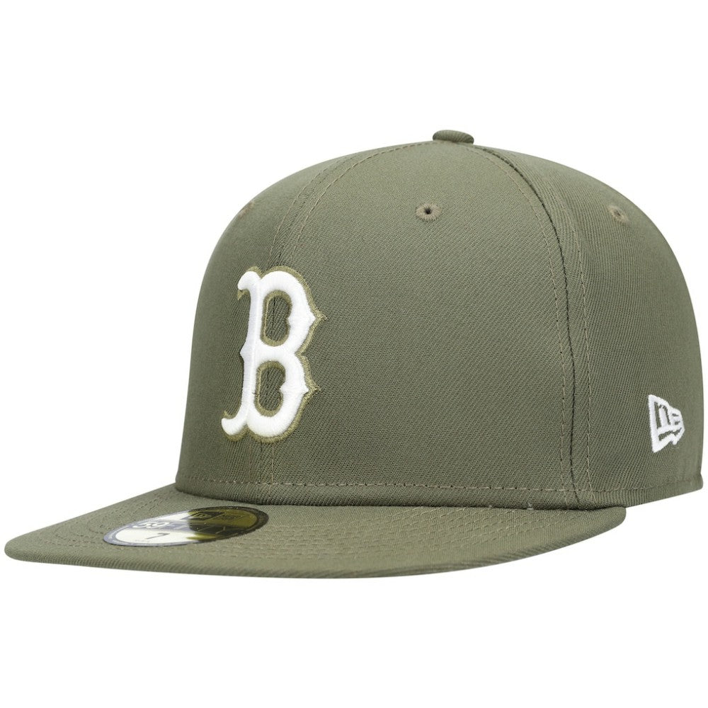 Olive Boston Red Sox New Era White Logo 59FIFTY Fitted Hat