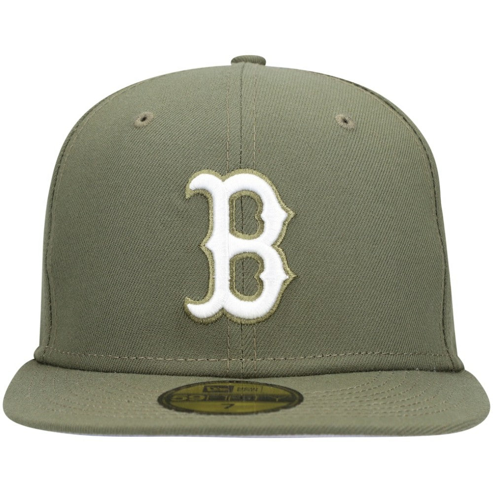 Olive Boston Red Sox New Era White Logo 59FIFTY Fitted Hat