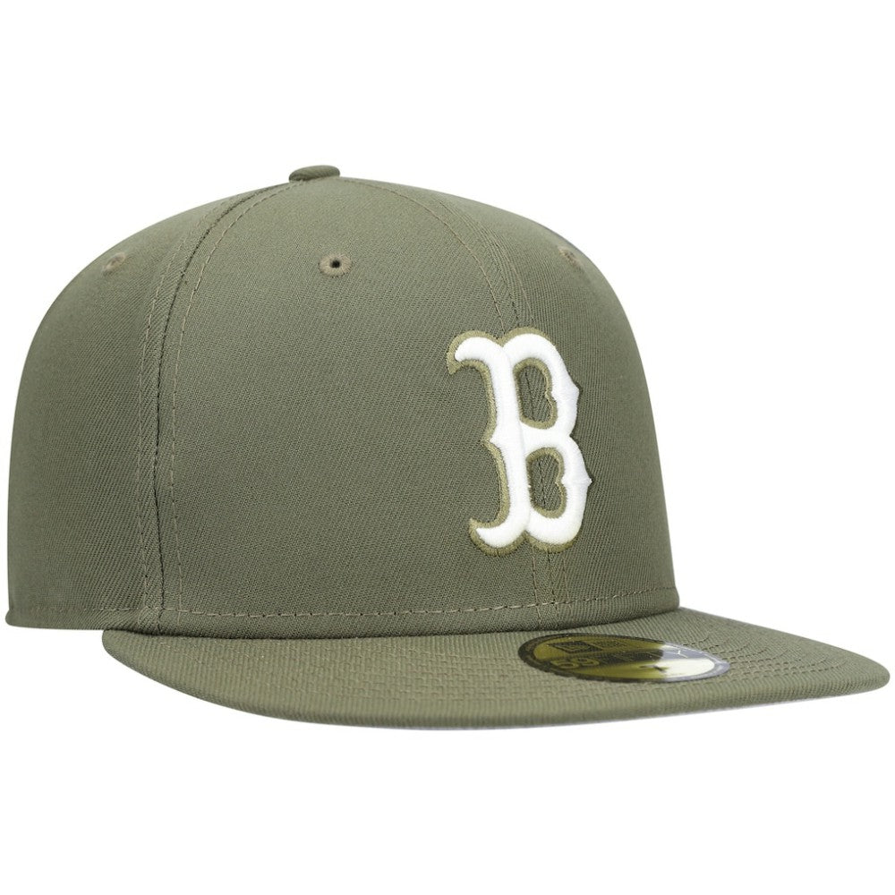 Olive Boston Red Sox New Era White Logo 59FIFTY Fitted Hat