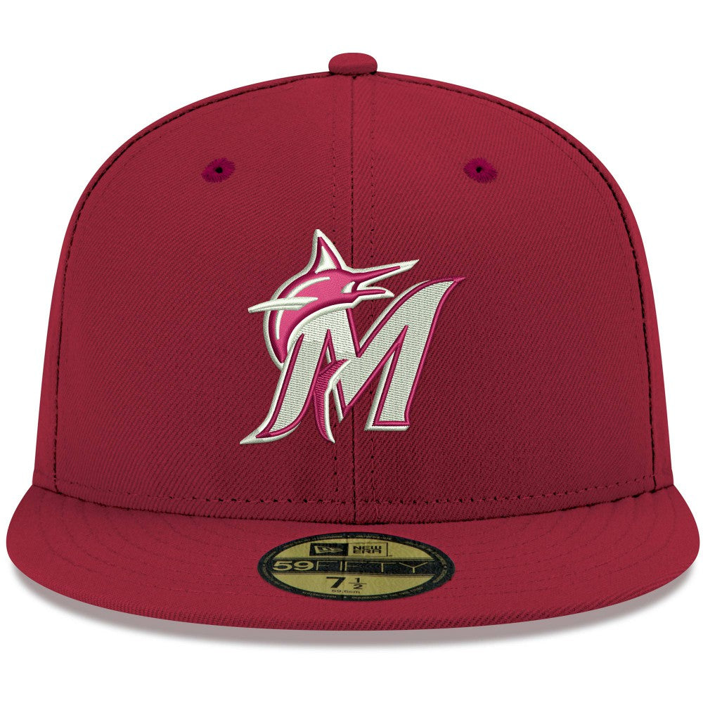 Cardinal Miami Marlins New Era White Logo 59FIFTY Fitted Hat