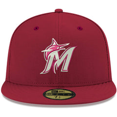 Cardinal Miami Marlins New Era White Logo 59FIFTY Fitted Hat