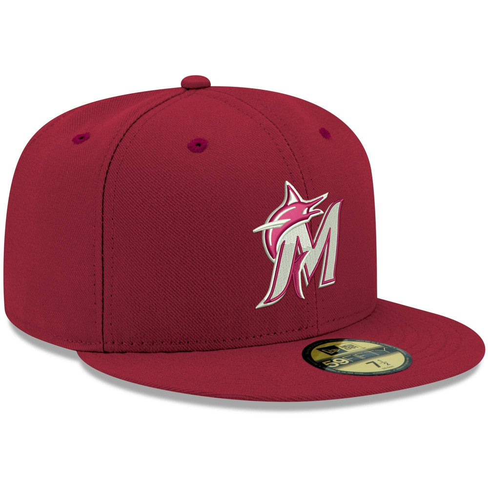 Cardinal Miami Marlins New Era White Logo 59FIFTY Fitted Hat