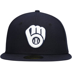 Navy Milwaukee Brewers New Era White Logo 59FIFTY Fitted Hat