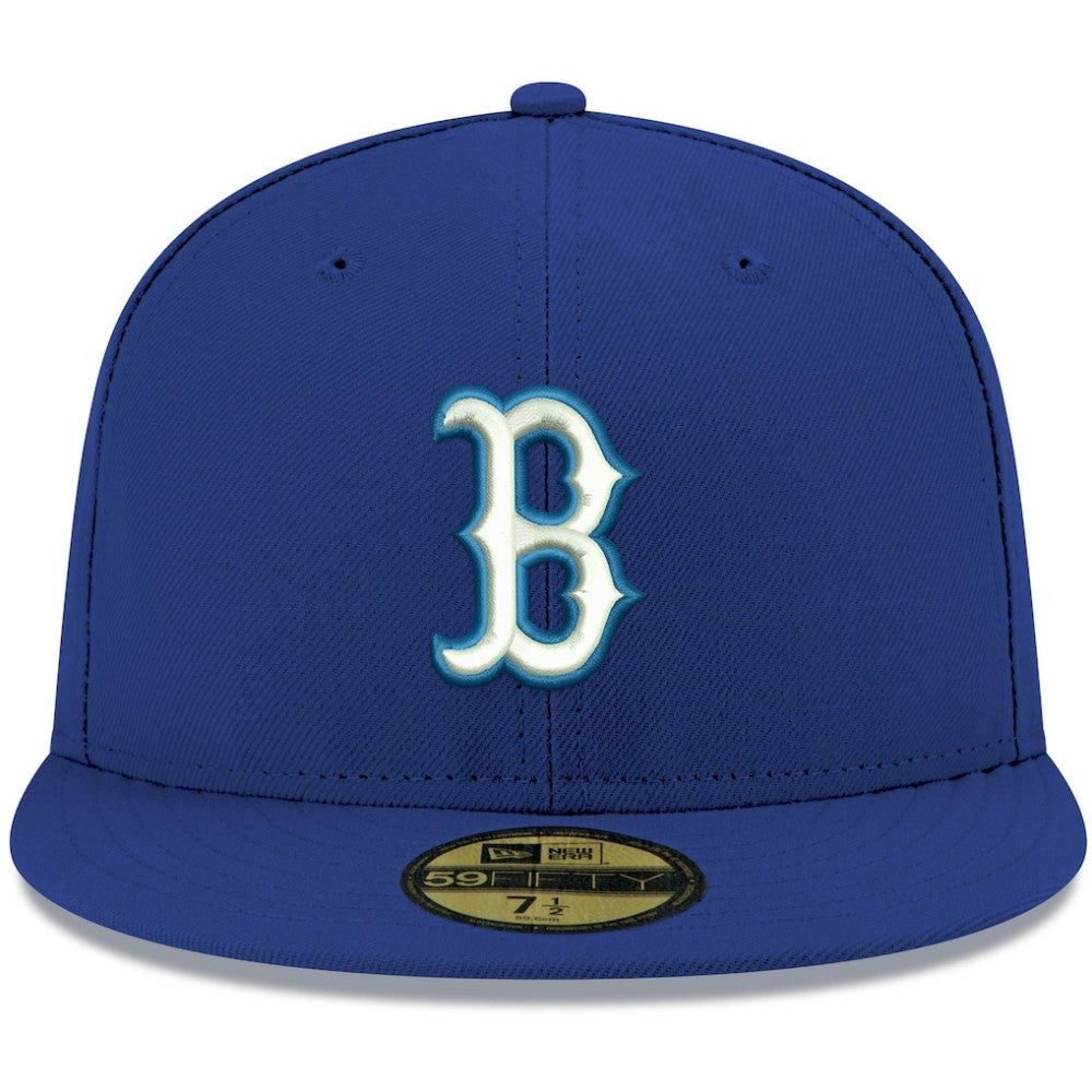 Royal Boston Red Sox New Era White Logo 59FIFTY Fitted Hat