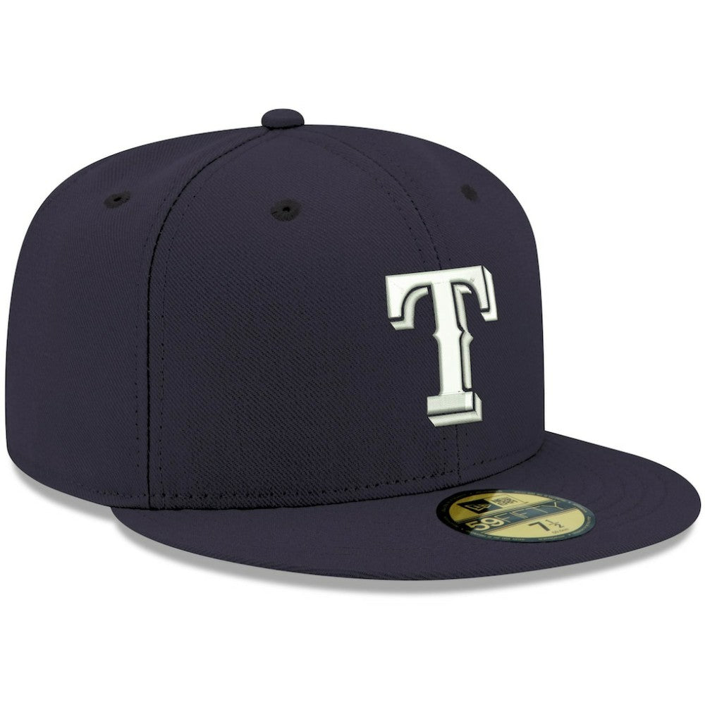 Navy Texas Rangers New Era White Logo 59FIFTY Fitted Hat