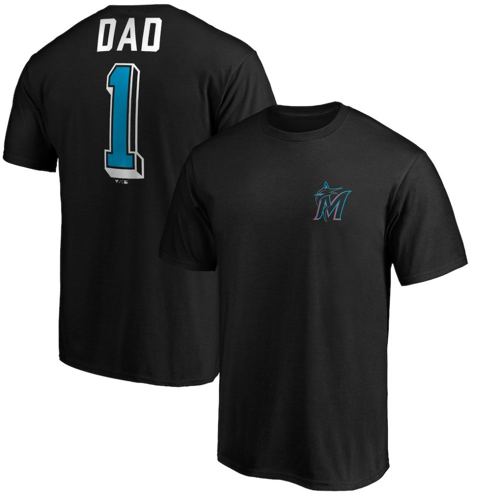 Black Miami Marlins Number One Dad T-Shirt