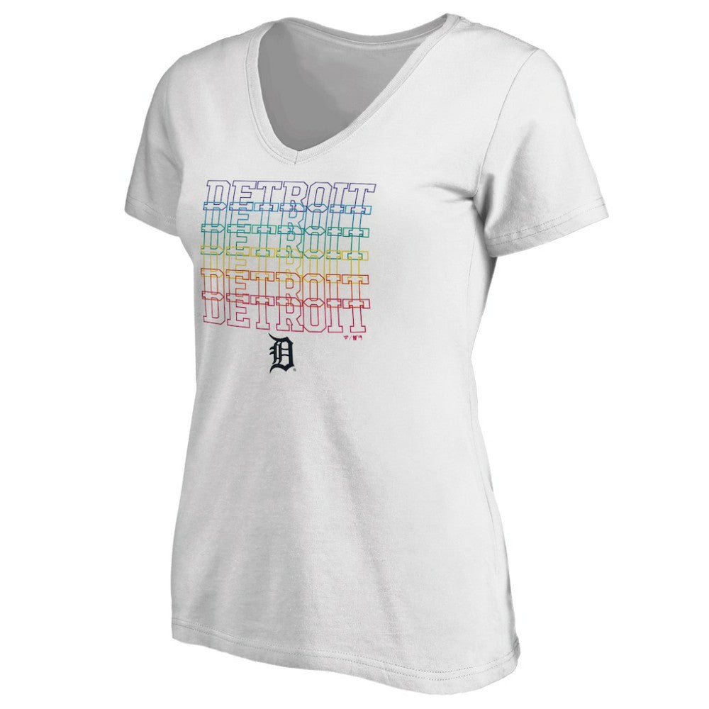 White Detroit Tigers Women's City Pride V-Neck T-Shirt