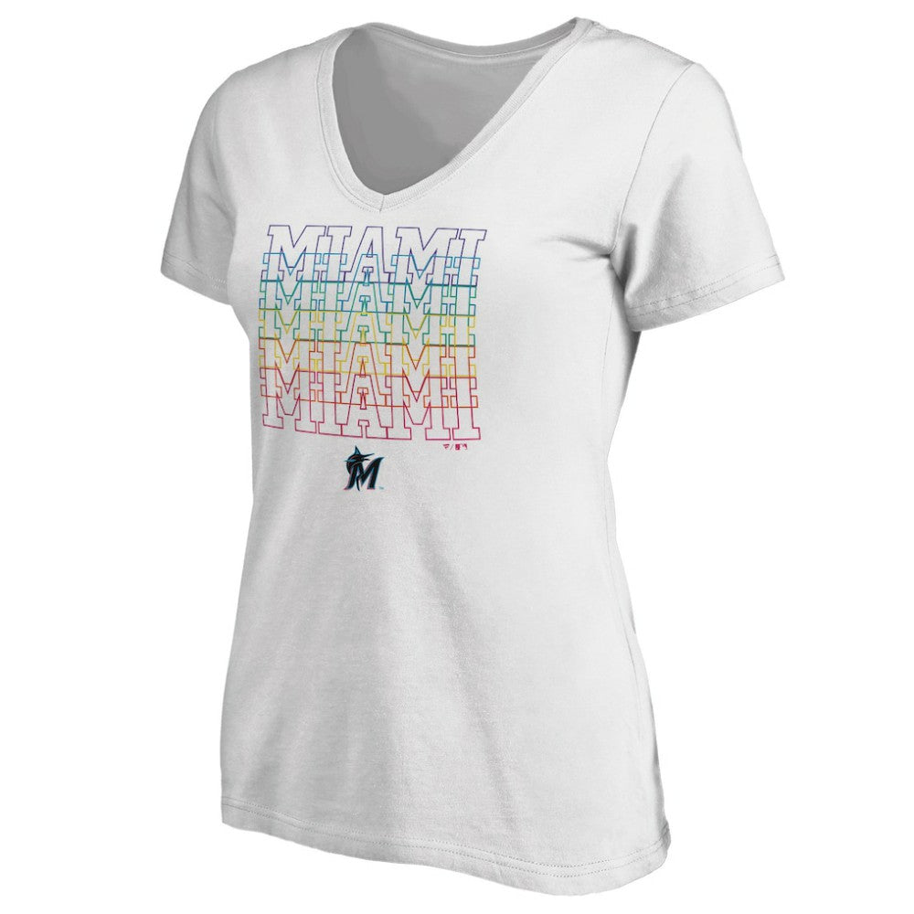 White Miami Marlins Women's City Pride V-Neck T-Shirt