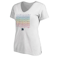 White Miami Marlins Women's City Pride V-Neck T-Shirt
