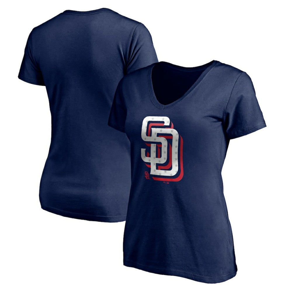 Navy San Diego Padres Women's Red White and Team V-Neck T-Shirt