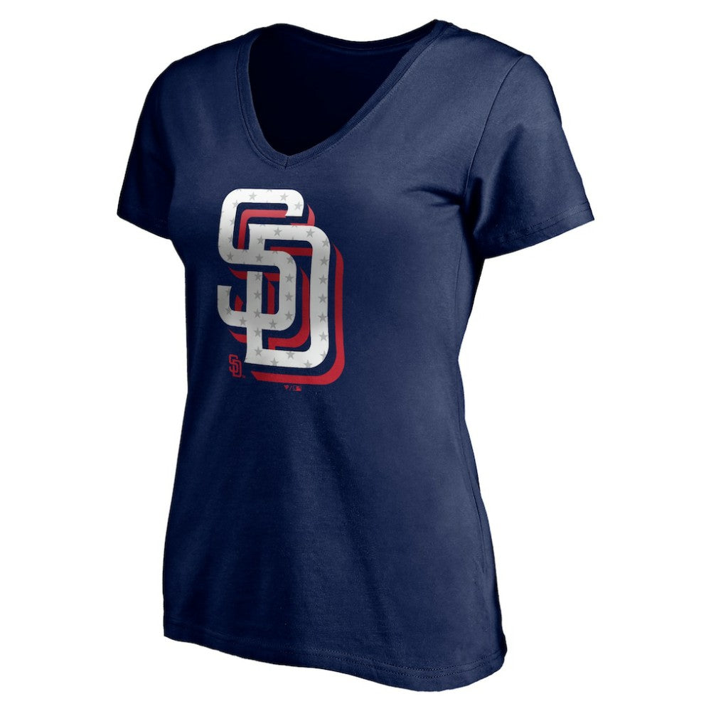 Navy San Diego Padres Women's Red White and Team V-Neck T-Shirt