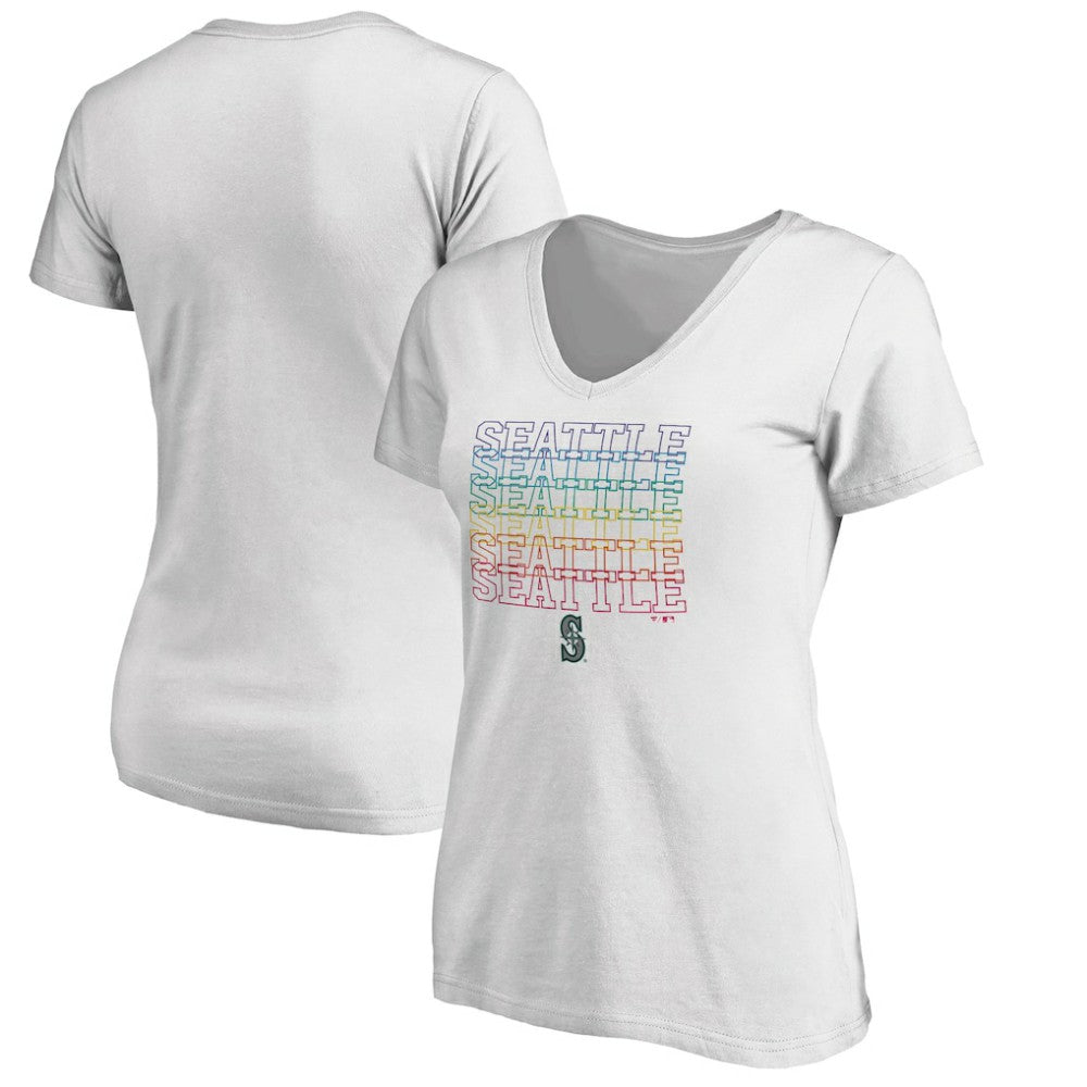 White Seattle Mariners Women's City Pride V-Neck T-Shirt