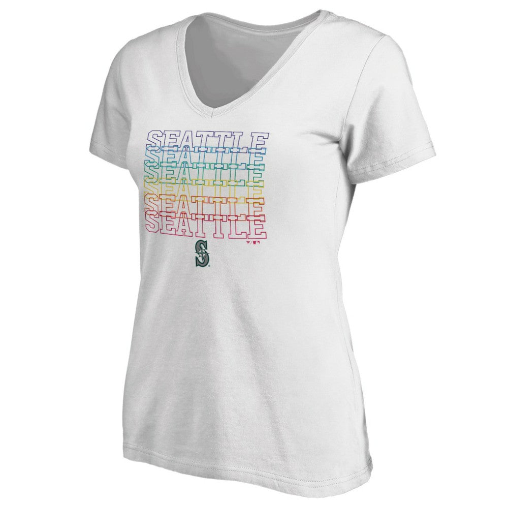 White Seattle Mariners Women's City Pride V-Neck T-Shirt