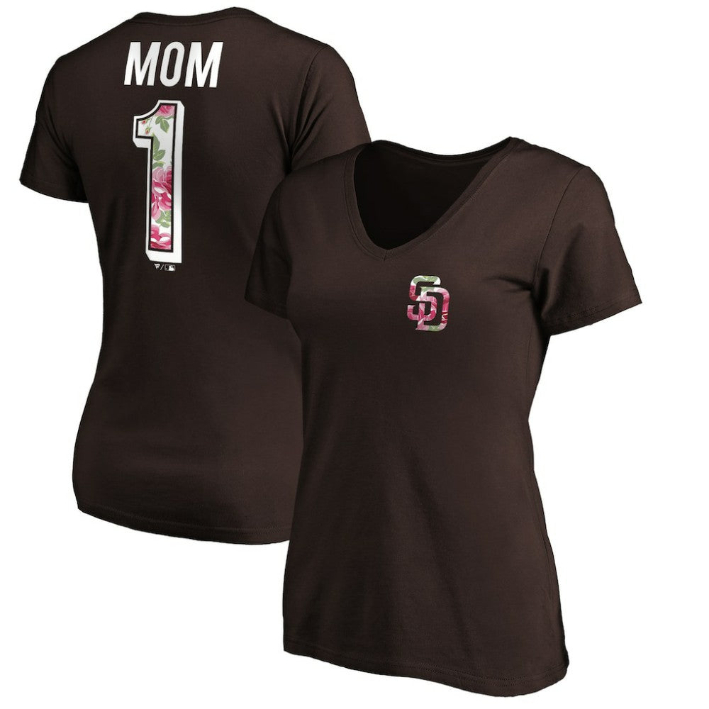 Brown San Diego Padres Women's Mother's Day V-Neck T-Shirt