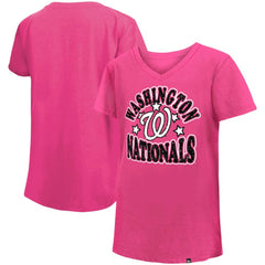 Pink Washington Nationals New Era Girl's Youth Jersey Stars V-Neck T-Shirt