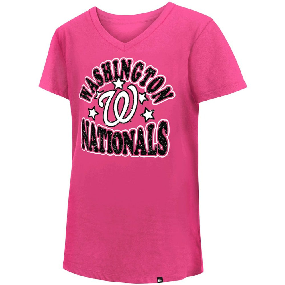 Pink Washington Nationals New Era Girl's Youth Jersey Stars V-Neck T-Shirt