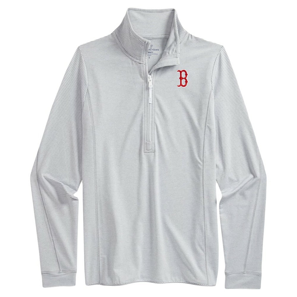 Heather Gray Boston Red Sox Vineyard Vines Women's Stripe Sankaty Half-Zip Pullover Top