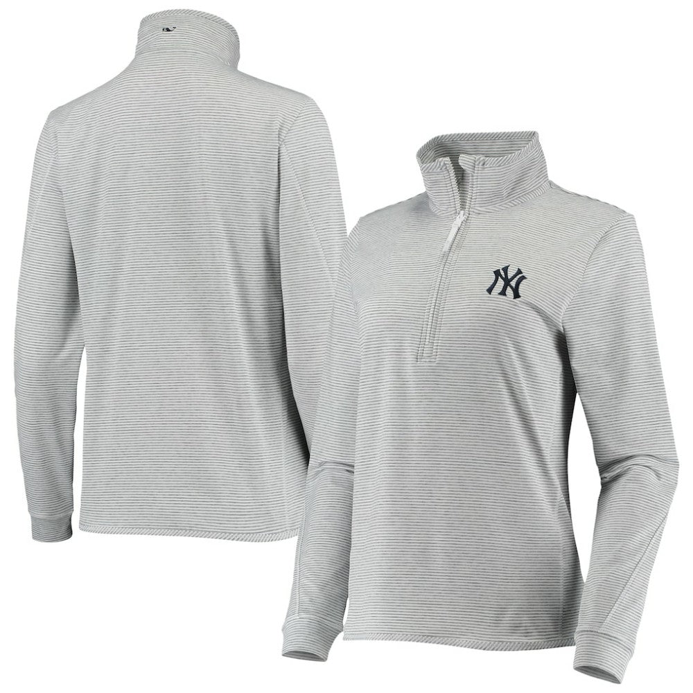 Heather Gray New York Yankees Vineyard Vines Women's Stripe Sankaty Half-Zip Pullover Top