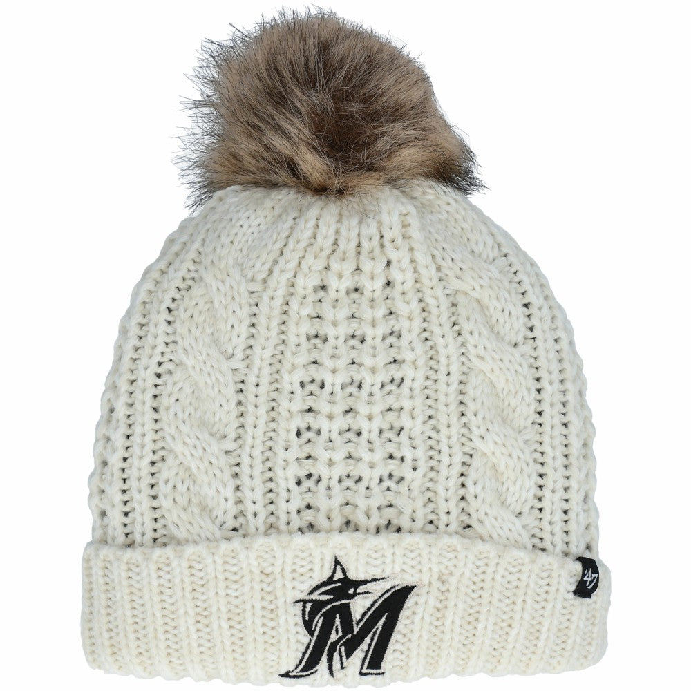 Cream Miami Marlins '47 Women's Meeko Cuffed Knit Hat with Pom