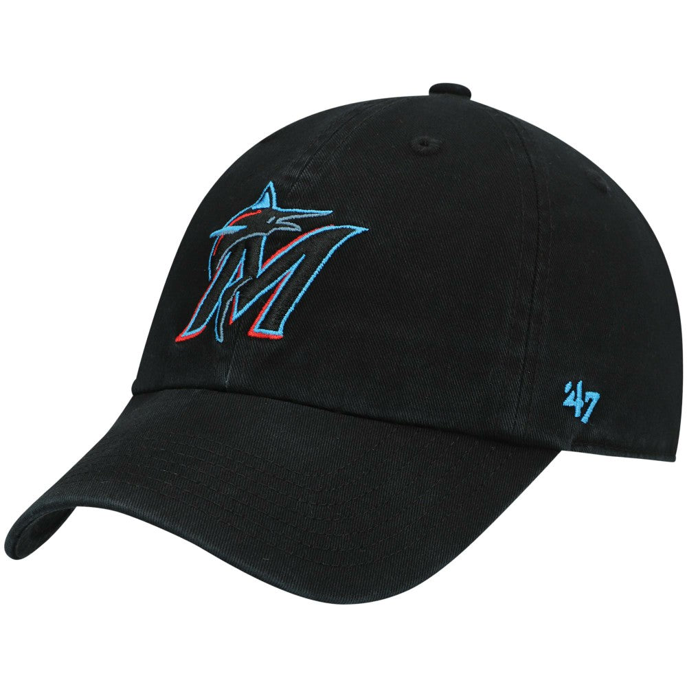 Black Miami Marlins '47 Youth Team Logo Clean Up Adjustable Hat