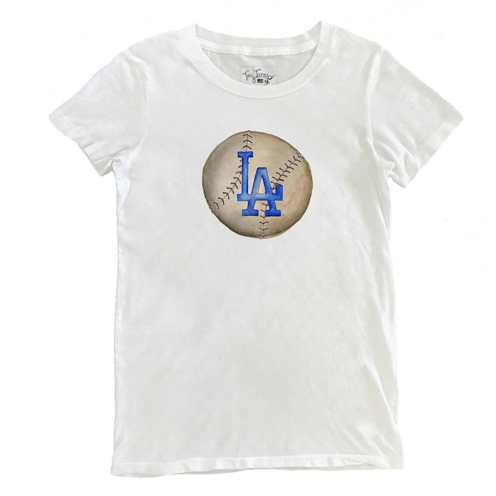 White Los Angeles Dodgers Tiny Turnip Women's Stitched Baseball T-Shirt