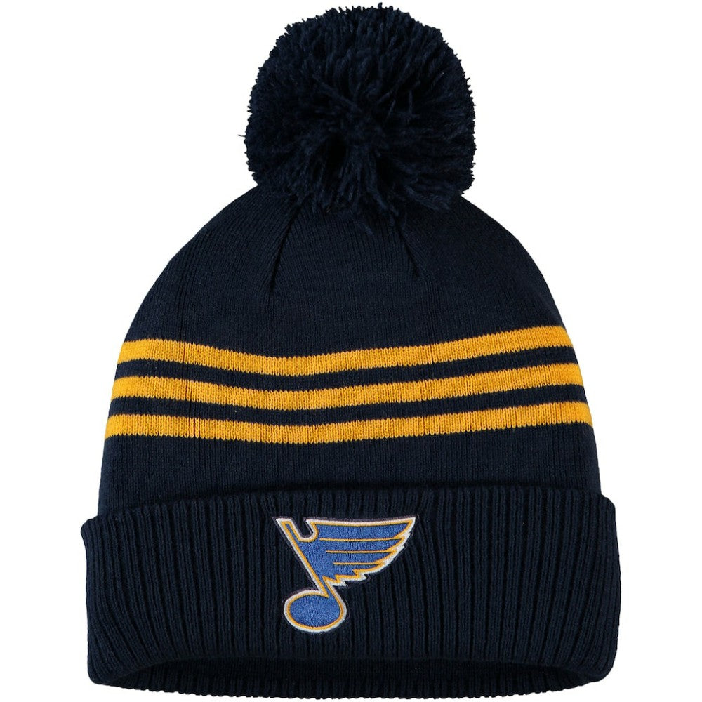 NHL St. Louis Blues adidas Locker Room Three Stripe Cuffed Knit Hat with Pom
