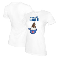 White Chicago Cubs Tiny Turnip Women's Sundae Helmet T-Shirt